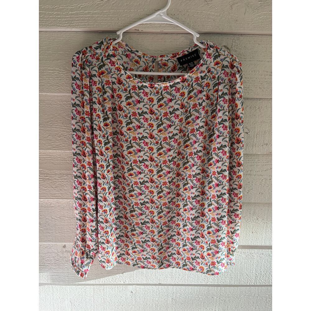 Premise Floral Boho Blouse Medium | Cottagecore Long Sleeve Sheer Peasant Top